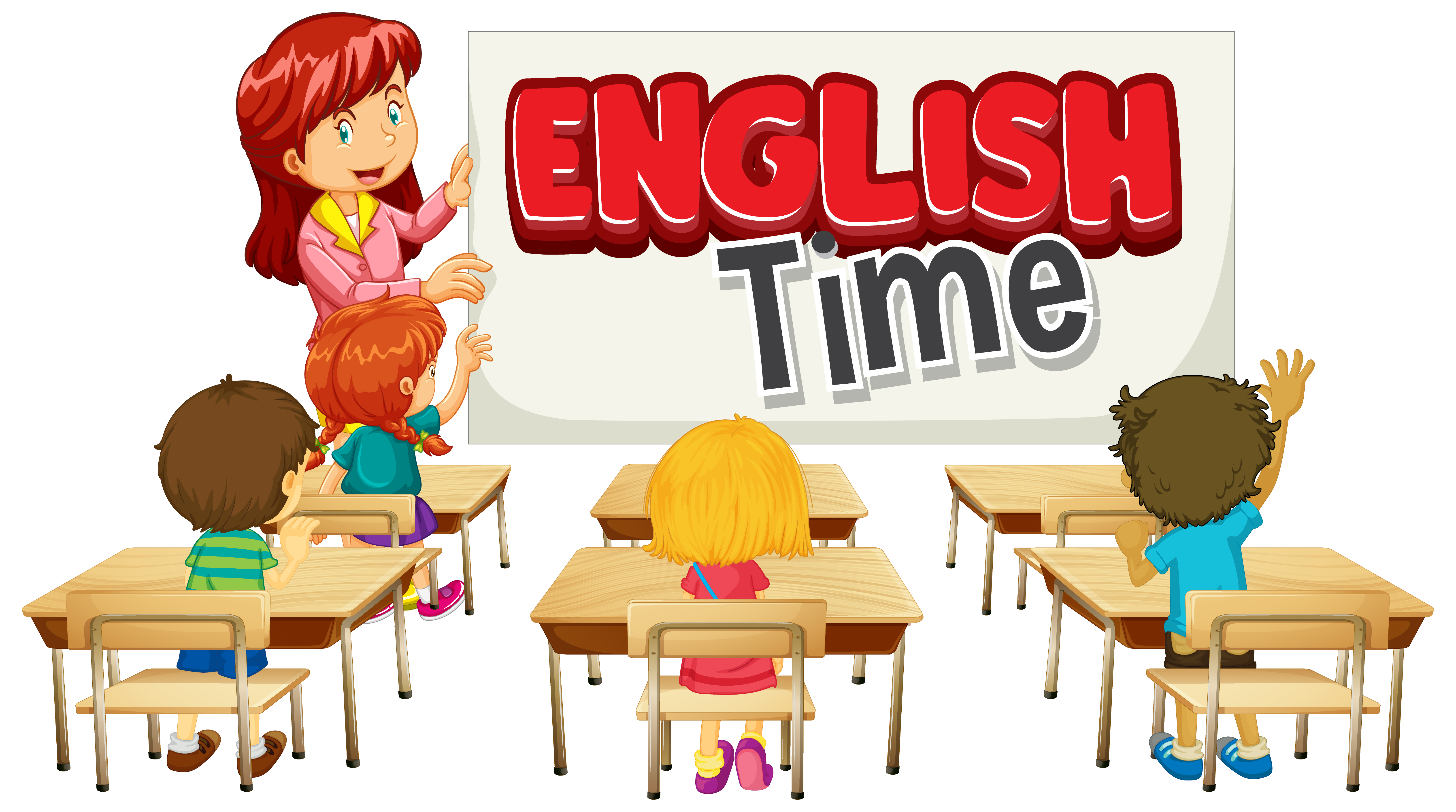 Font design for word english time with teacher and students in class illustration