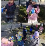 Dzieci z grupy Krasnoludki w trakcie poszukiwania zajączka wielkanocnego.